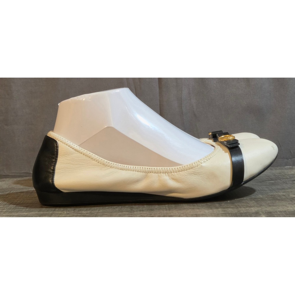 Cole Haan Tova Bow Ballet Flat Shoes Women's Size 8 White Black